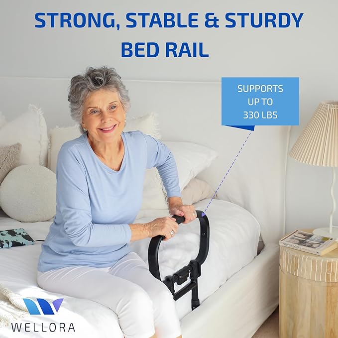 Sturdy Bed Rails for Elderly Adults Safety - Foldable & Adjustable Bed Rail - Supports up to 330lbs - Fit King, Queen, Full, Twin - Bed Guard Rail for Seniors WELLORA