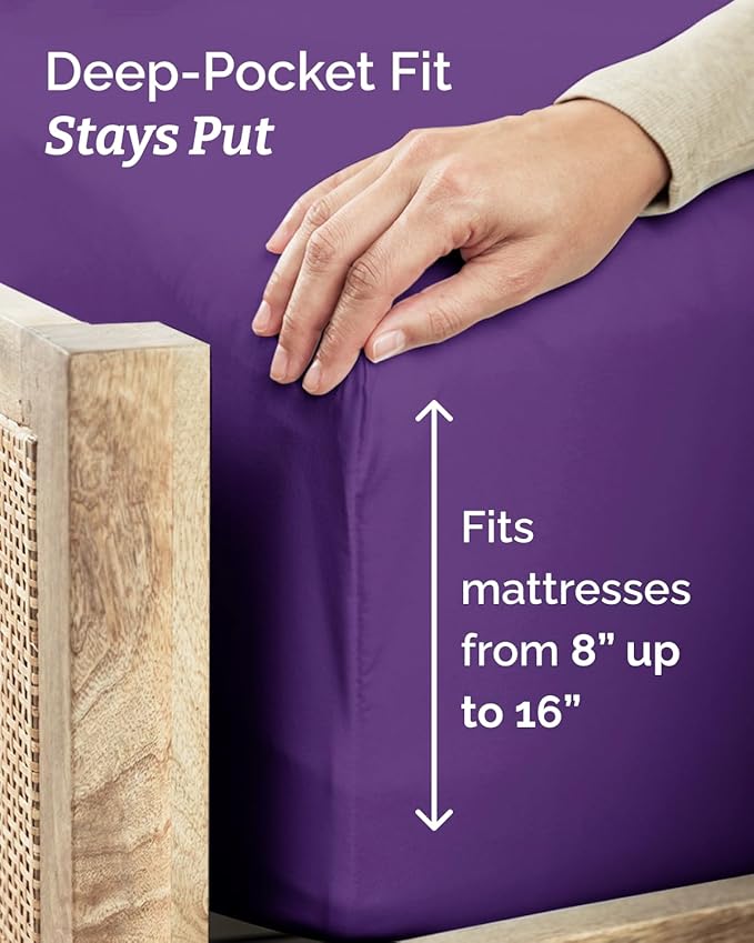 Twin XL 4 Piece Sheet Set - Comfy, Breathable & Cooling - Hotel Luxury Bedding for Women, Men, Kids, Teens & Children - 1 Flat & 1 Fitted Sheet & 2 Pillowcases w/ Deep Pockets - Wrinkle Free - Purple