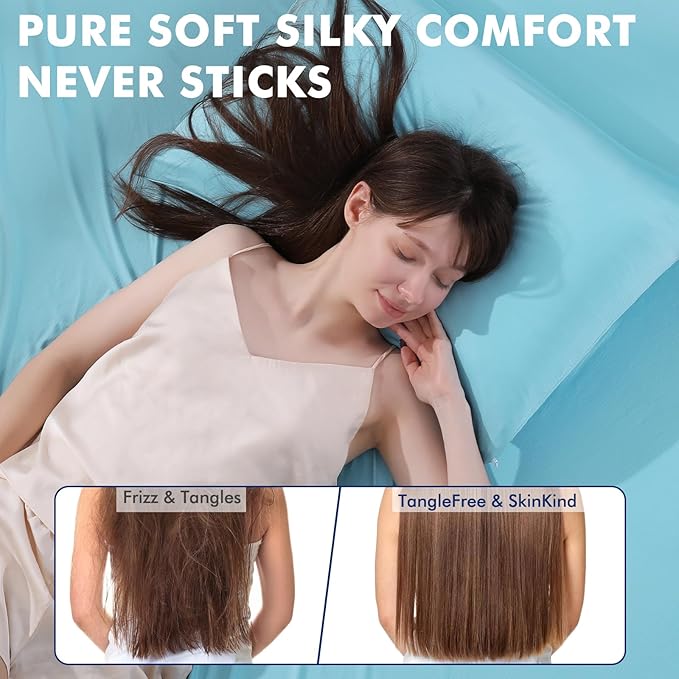 Elegear Cooling Pillow Cases for Hot Sleepers, Clean Fabric Silver Infused Cooling Pillowcase Q-Max>0.5, Soft Silky Pillowcases for Hair & Skin, Summer Zipper Pillowcase Cover Set of 2-King, Blue