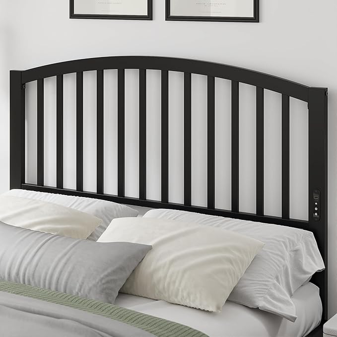 Weehom Full Size Headboard Only, Modern Headboard for Full Size Bed with LED Light, USB & Type C Port and Touch & Remote Control, Metal Headboard, Sturdy and Stable, Easy Assembly, Black
