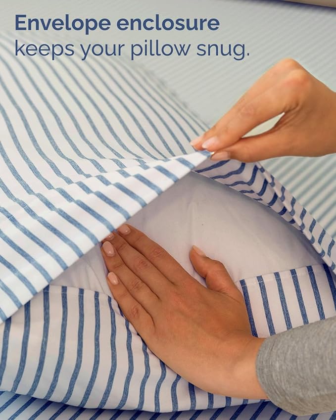 Twin 4 Piece Sheet Set - Comfy, Breathable & Cooling - Soft Hotel Luxury Bedding for Women, Men, Kids, Teens and Children - 1 Flat & 1 Fitted Sheet & 2 Pillowcases with Deep Pockets - Blue Stripes 2