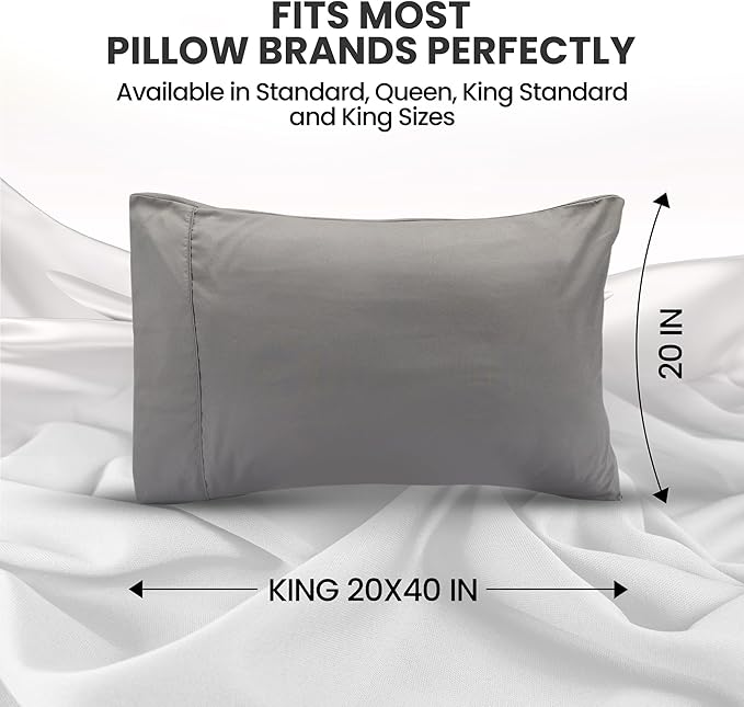 Utopia Bedding King Pillow Cases - 2 Pack - Envelope Closure - Soft Brushed Microfiber Fabric - Shrinkage and Fade Resistant Pillow Covers King Size 20 X 40 Inches (King, Grey)