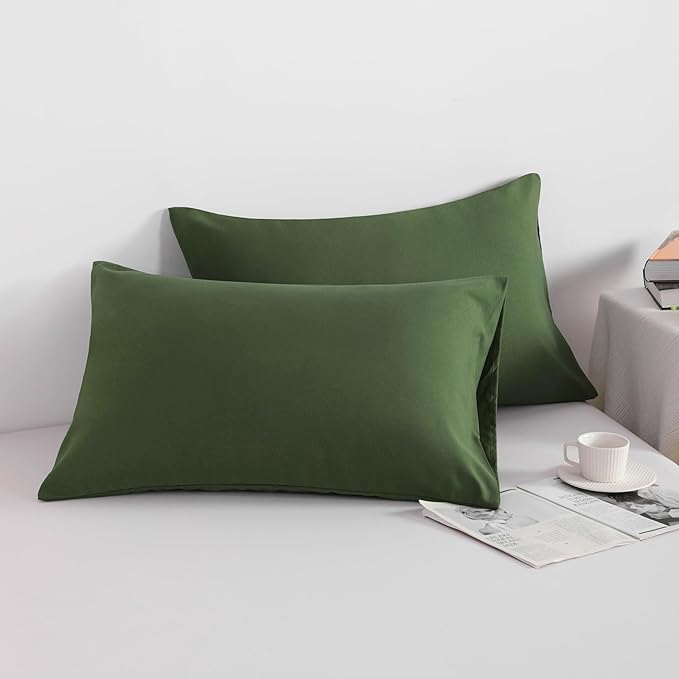 NTBAY Standard Pillowcase Set - 2 Pack Brushed Microfiber 20x26 Pillowcases - Soft, Wrinkle-Free, Fade-Resistant, Stain-Resistant, Olive Green Pillowcases with Envelope Closure - 20x26 Inches