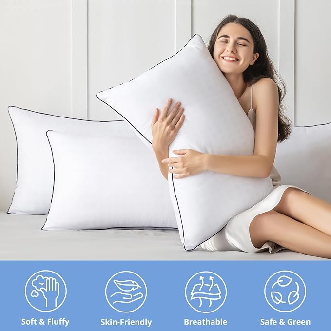 JOLLYVOGUE Standard Size Bed Pillow 1-Pack, Single Pillow for Sleeping, Breathable and Supportive with Down Alternative Fill, Hotel Collection Pillow for Side, Back, and Stomach Sleepers