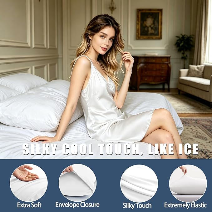 TELUS Cooling Pillowcases for Hot Sleepers Queen Size 2-Pack, Silky Soft Breathable Pillow Case with Envelope Close, Stay Cool Pillow Cover for Night Sweats, 20x30 Inch, White