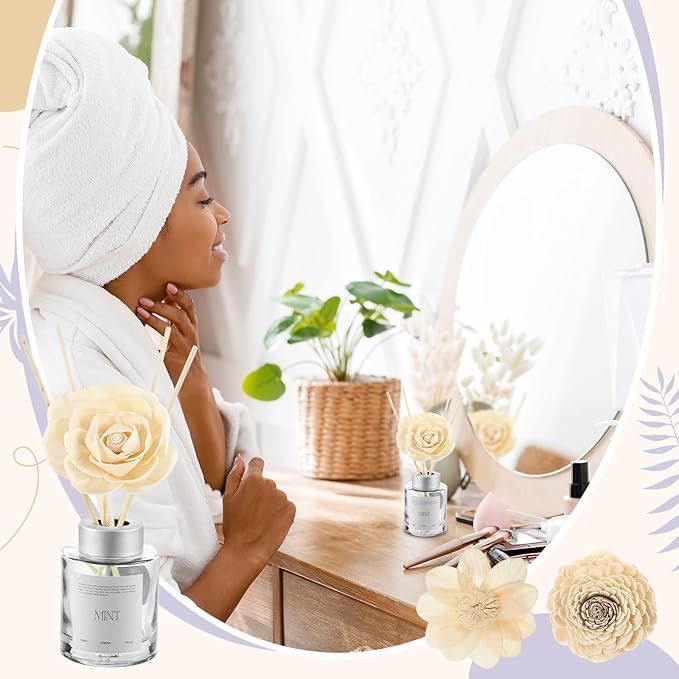 Waydress 15 Pcs Diffuser Mixed Sola Flowers Natural Material Aromatherapy Reed Wood Flowers Decorative Aromatherapy Flower Placement Refill Wood Flower Diffuser with Rope(3.15-3.35 Inches,Fresh)