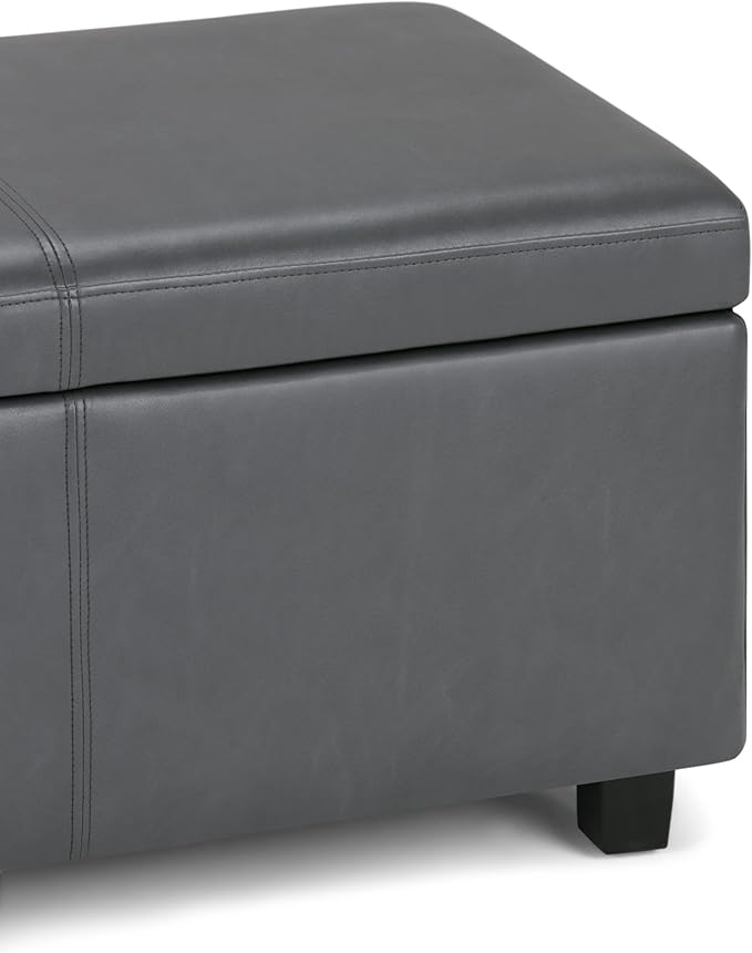 SIMPLIHOME Avalon Storage Ottoman Bench - 48" Wide x 16" High Upholstered Vegan Leather Rectangular Lift-Top Ottoman in Stone Grey, Contemporary Storage Bench for Living Room with High-Density Foam