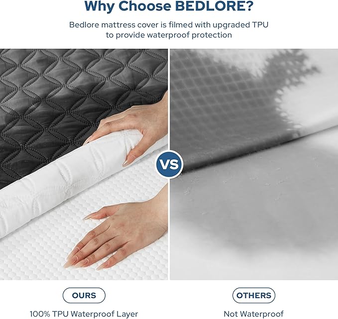 2 Pack Waterproof Mattress Protector, Queen Size Mattress Pad Noiseless with Deep Pocket Fitted for 6"-18", Soft Breathable Dirt-Proof Bed Mattress Cover Washable for Home, Bedroom, Hotel (Gray)