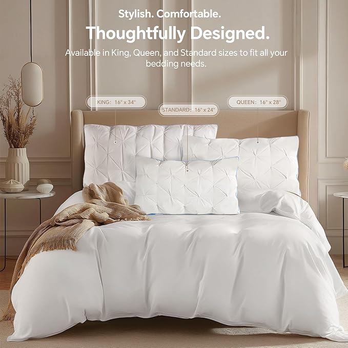 QUTOOL Luxury Hotel Goose Feather Pillow, 100% Cotton Cover, Soft Support Pillow, Suitable for Sleepers on the Back, Sides, and Stomach, Queen Size Bed Pillows Set of 2