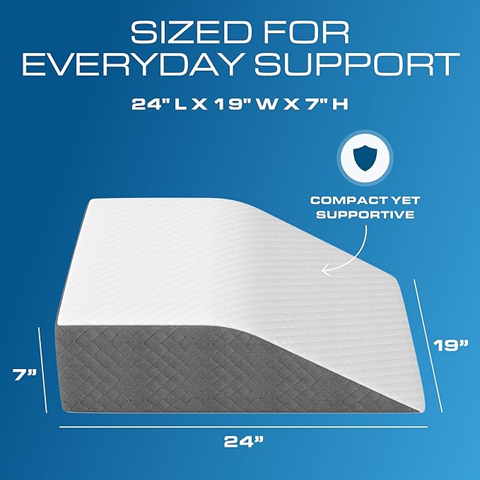 Kolbs Bed Wedge Pillow for Sleep Apnea, FSA Eligible Acid Reflux, and Back Pain Relief, with Chic Jacquard Cover - Headboard Wedges for Sleeping (Flat Top 7" Height)