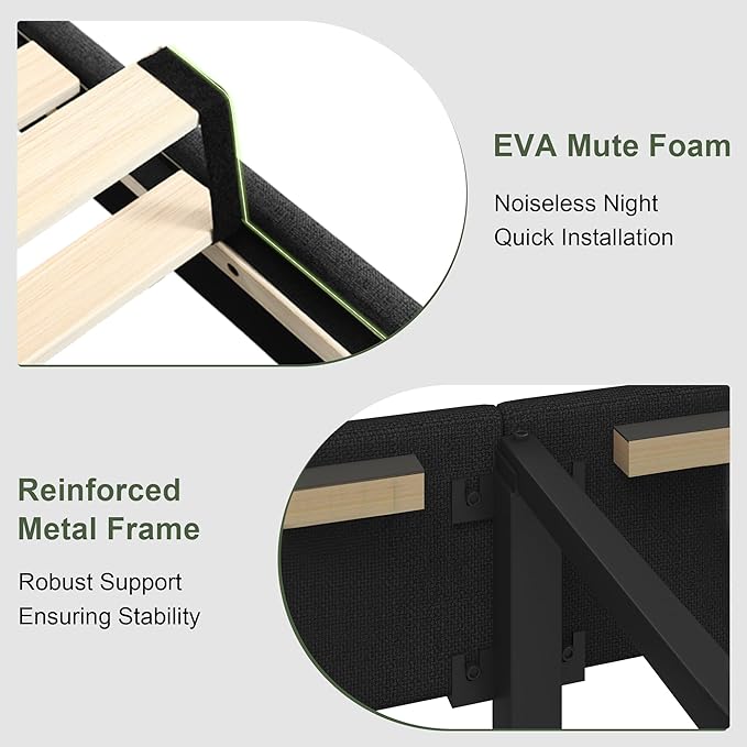 Feonase Twin Platform Bed Frame, Velvet Upholstered Twin Bed Frame, Solid Wood Slats & Heavy Duty Feet Support, No Box Spring Needed, Noise-Free, Easy Assembly, Black