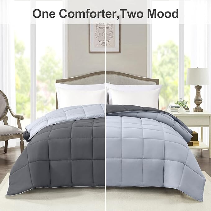 Homelike Moment Oversized King Comforter - Grey Duvet Insert Down Alternative Bed Oversize King Comforter, Lightweight Bedding Comforters Quilted Soft All Season Reversible Dark Gray/Light Grey