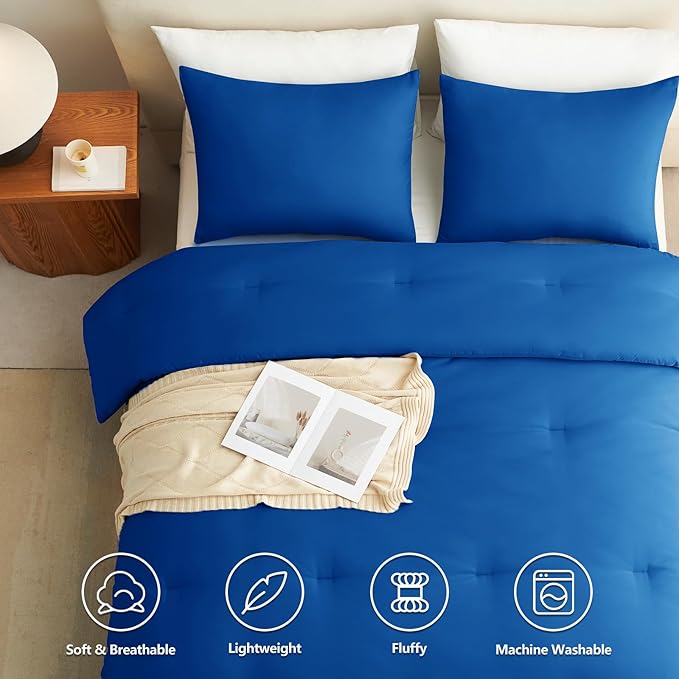 CozyLux Twin Comforter Set Classic Blue, 2 Pieces Twin Extra Long Solid Breathable Bedding Sets College Dorm, Twin XL Luxury Soft Bed Set with Down Alternative Comforter and 1 Pillowcase All Seasons