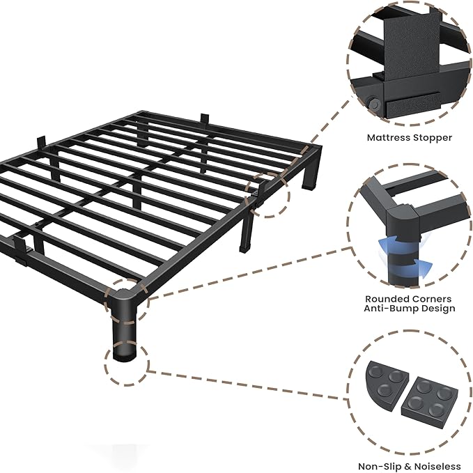 ROIL 4 inch Twin Bed Frames with Round Corner Legs Mattress Retainers 3500LBS Heavy Duty Steel Slats No Box Spring Needed Platform Noise-Free Easy Assembly