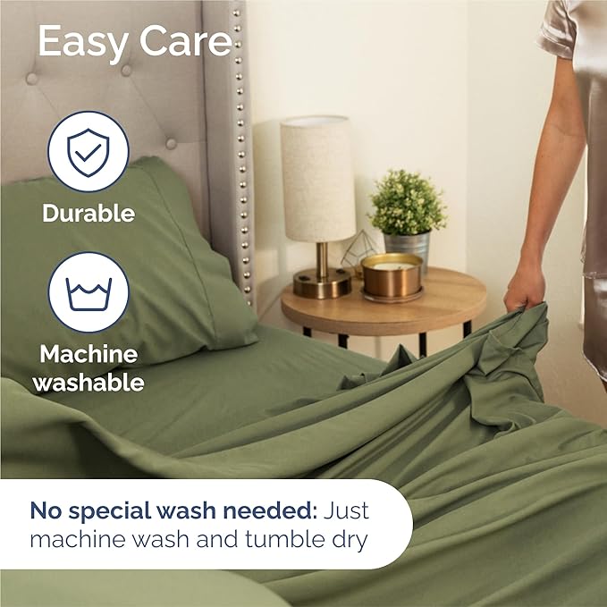 Queen 6 Piece Sheet Set - Comfy Breathable & Cooling - Hotel Luxury Bedding for Women, Men, Kids, Teens & Children - 1 Flat & 1 Fitted Sheet & 4 Pillowcases w/ Deep Pockets - Wrinkle Free - Sage Green