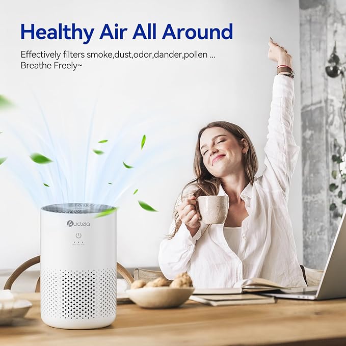 Aucleia Air Purifiers for Bedroom Home with H13 True HEPA Filter, 20dB Quiet Air Cleaner for Pets Hair Dander Odor, Smoke Dust Pollen, Aromatherapy Function, White (Pack of 2)