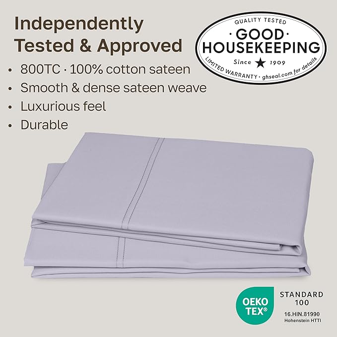 California Design Den 100% Cotton King Size Pillowcases Set of 2, 800 Thread Count, Soft Pillow Covers Sateen, Fits King Size Pillows (Lavender)