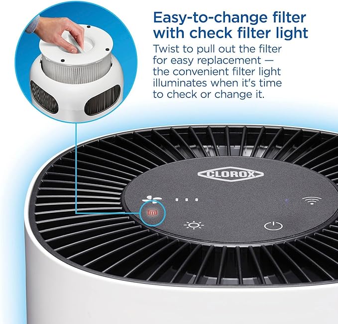 Clorox Smart Air Purifiers for Bedroom Home, True HEPA Filter, Works with Alexa, Small Rooms up to 200 Sq Ft, Removes 99.9% of Viruses, Wildfire Smoke, Mold, Allergies, Dust, AUTO Mode, Whisper Quiet