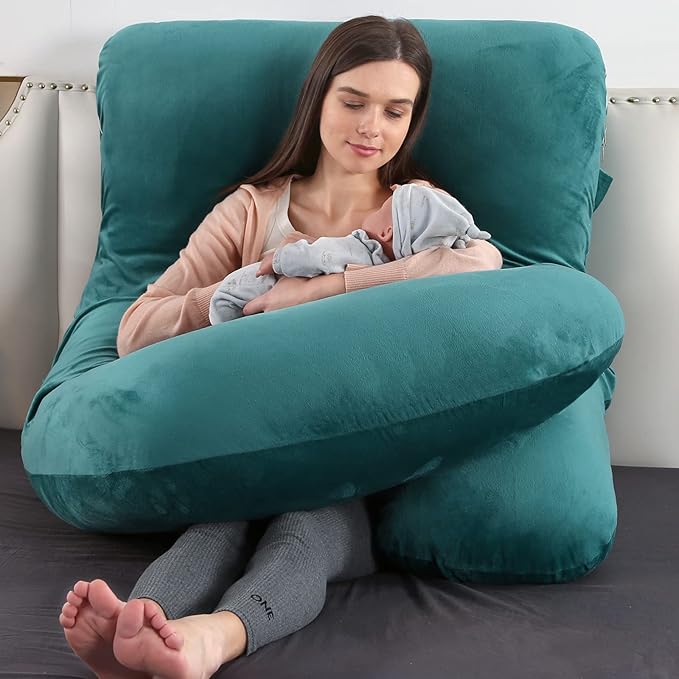 U-Shaped Full Body Pregnancy Pillow for Sleeping – 57" Maternity Pillow with Removable Cover, Support for Back, Legs, Belly & Hips (Velvet-Forest Green)