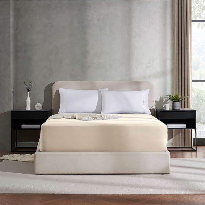 Nestl Linen California King Fitted Sheet Extra Deep Pocket, Hotel Luxury Cal King Fitted Sheet Only Easily Fits 18 to 24 Inch Mattress, Super Soft, Wrinkle-Free, and Breathable with Corner Straps