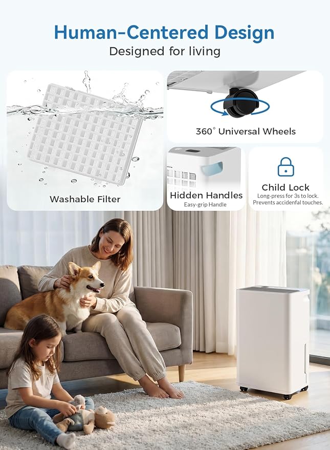 2500 Sq.Ft Dehumidifier for Basement with Drain Hose, Update 35 Pint Large Best Compressor Dehumidifiers for Home or Garage, Smart Humidity Control, 24H Timer & Child Lock, Ideal for Large Rooms,