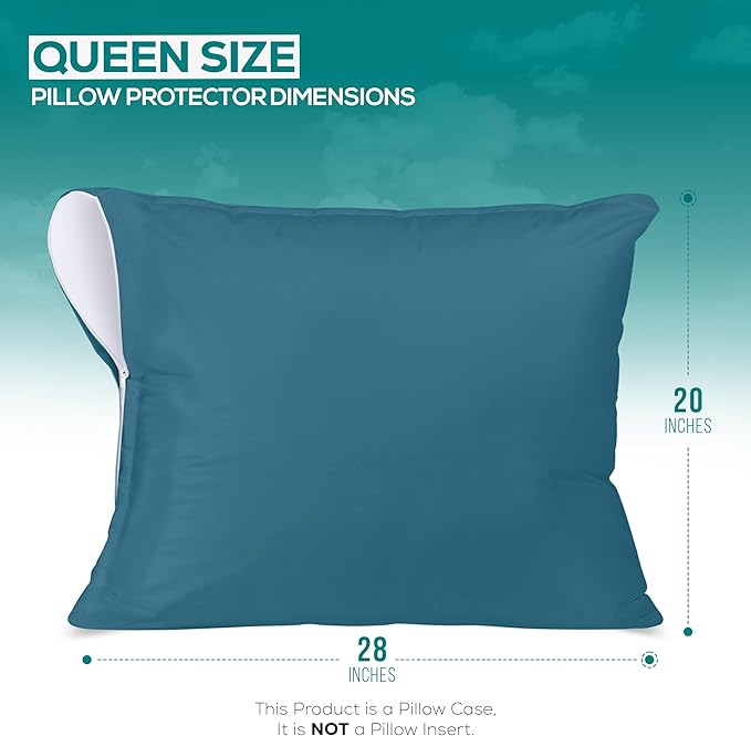 Utopia Bedding Premium 100% Waterproof Pillow Protectors with Zipper Queen Size (Set of 2), Bed Bug and Dust Mite Proof Zippered Pillow Covers, Pillow Encasement Cases, Denim Blue