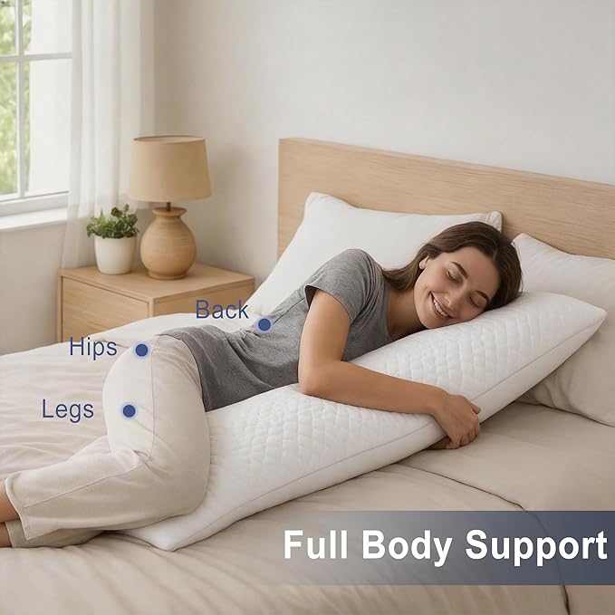 DWCN Adjustable Body Pillow for Adults - 20x60 Inch Shredded Memory Foam Body Pillow with Removable & Washable Pillowcase, Full Body Support for Side Sleepers, Pregnancy & Pain Relief