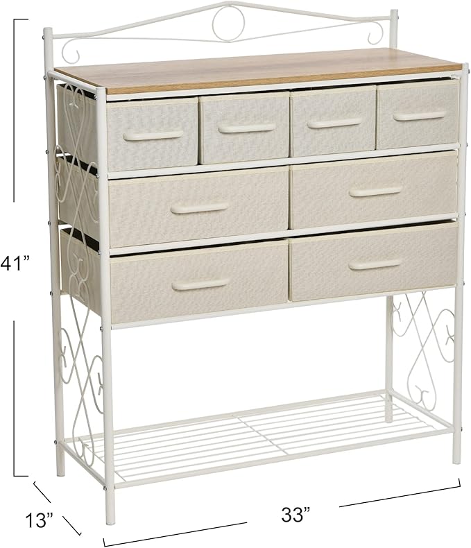 Household Essentials Coastal Oak & Iron Vintage 8-Drawer Sideboard