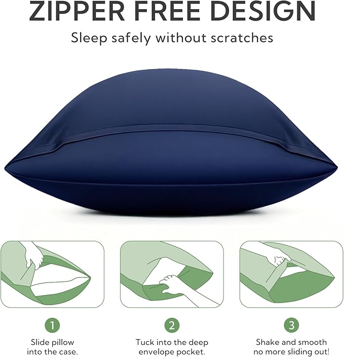 MR&HM King Pillow Cases Set of 2, Cooling Pillow Case for Hot Sleepers 20"x36", Breathable & Moisture Wicking, Soft Envelope Pillowcases, Rayon Derived from Bamboo & Polyester Blend (Navy Blue)