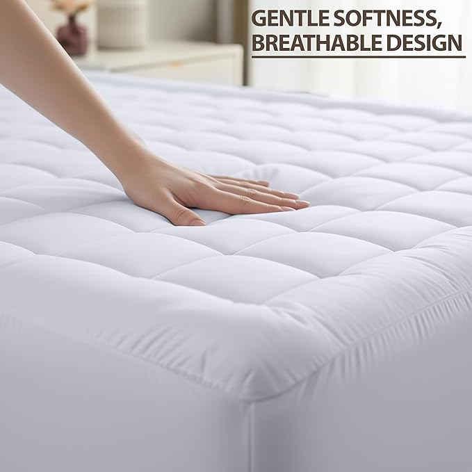 Utopia Bedding Twin Mattress Pad, Quilted Fitted Premium Mattress Protector, Deep Pocket Cover Stretches up to 16 Inches, Fluffy Pillow Topper (39x75 Inches, White)