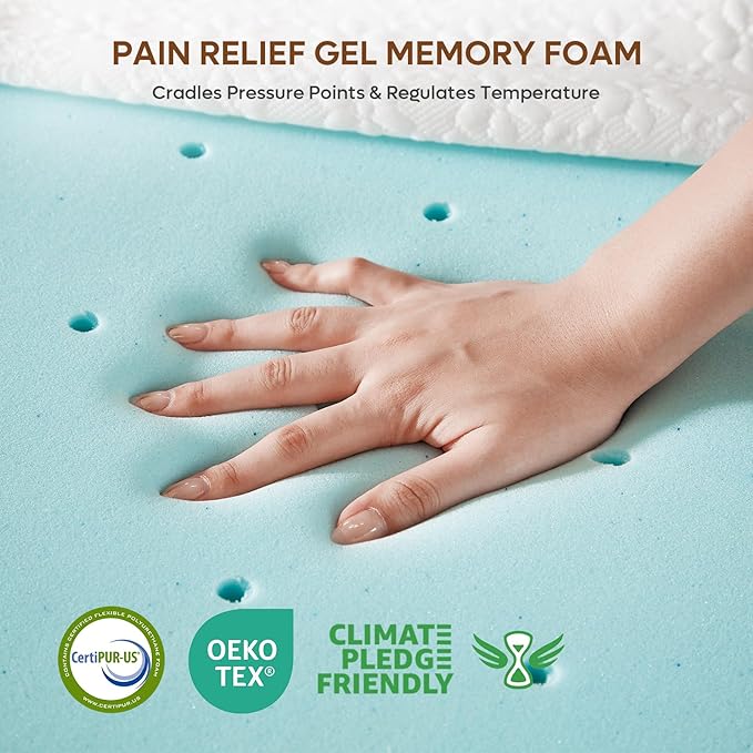 Bestier 3 Inch Gel Memory Foam Mattress Topper King Size - Cooling Bed Pad for Back Pain Relief, Pressure Dispersing Mattress Pad for Bedroom RV, College Dorm (76x80 Inch)