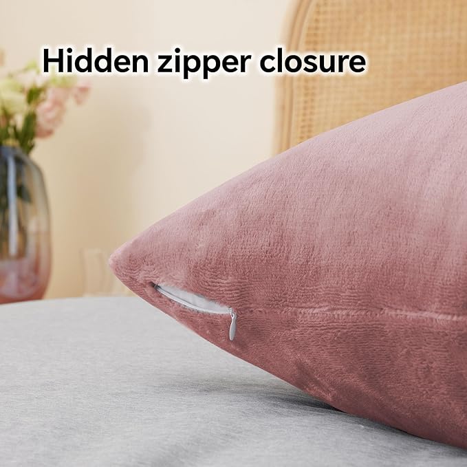 BEDELITE Flannel King Size Pillow Cases Set of 2, Super Soft Fleece Pillowcases with Zipper for Bedroom, Sofa, Couch,Luxury Cozy Fuzzy Velvet Pillow Shams for All Seasons(20x36 Inches,Dusty Pink)