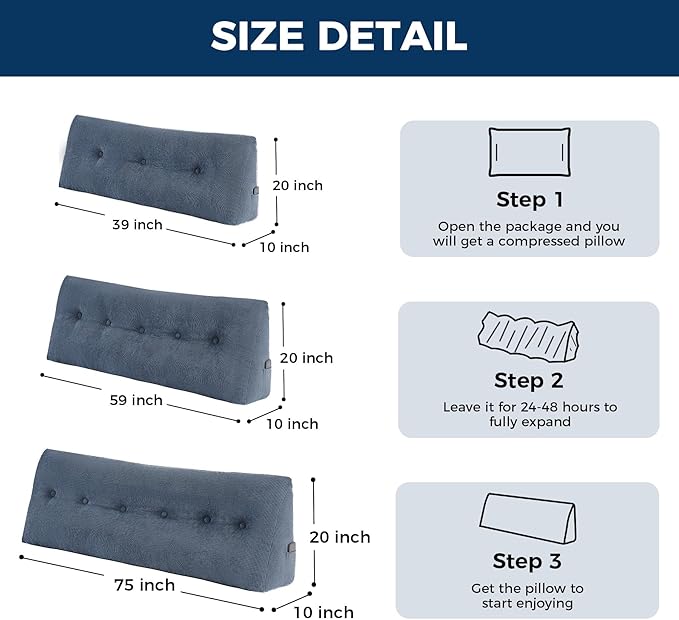 IASEAHK Headboard Pillow King, Triangle Pillows for Headboard, Head Board Backrest Wedge Pillow for Reading Sitting Working, Daybed Pillows with Removable Cover for Bed Dorm Sofa, Navy Blue