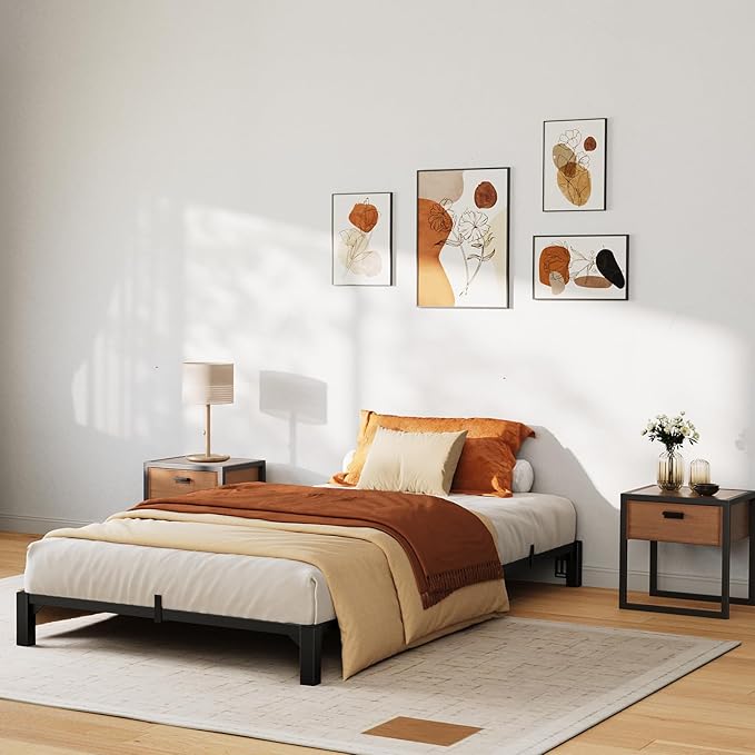 GarveeHome 6 in Twin Bed Frame, Heavy Duty Metal Platform Bed Frame with Durable Iron Slat Support and Legs, No Box Spring Required, No Screws Needed, Support Up to 800 LBS