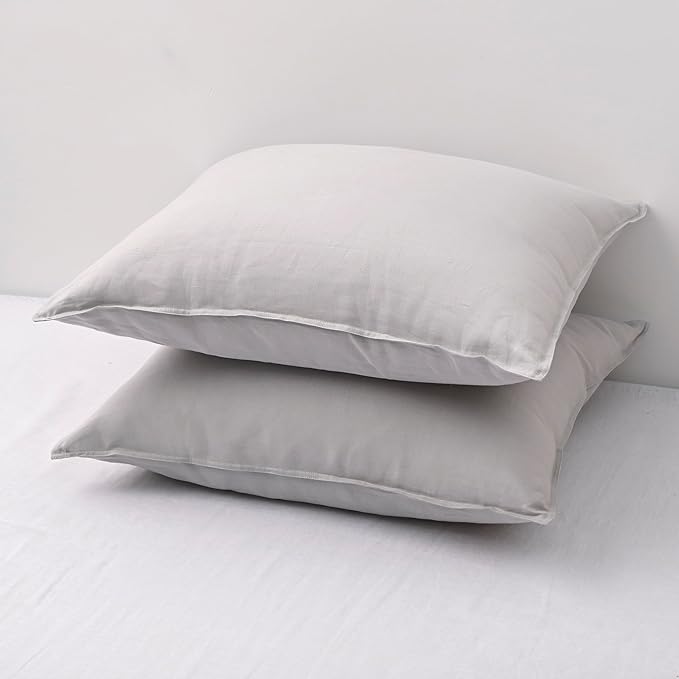 CHUFFED Linen Pillowcases 2 Pack 100% Linen Standard Pillow Cases, Breathable and Cooling Washed Pillowshams with Zipper Closure, 20x26 Inches,Light Grey