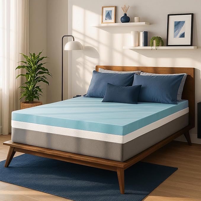 Sure2Sleep Gel Swirl Memory Foam Mattress Topper - 3 Inch, Pressure Relieving, Cooling Comfort - Made in the USA & CertiPUR-US Certified - Softens Firm Beds and Extends Mattress Life - Cal King Size