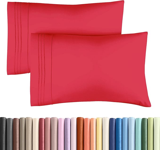 Queen Pillow Cases Set of 2 - Ultra Soft Hotel Quality Pillowcase Covers - Comfy, Cozy, Cooling & Wrinkle Free - Shrink, Stain & Fade Resistant - Machine Washable Pillow Protectors - 2 Piece Set - Red