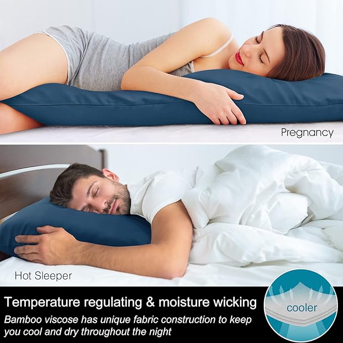 BEDELITE Body Pillow Cover, Navy Blue, 20x54 Inches, Rayon Made from Bamboo, Breathable & Silky Soft, Cooling Body Pillow Cover for Hot Sleepers, Night Sweats