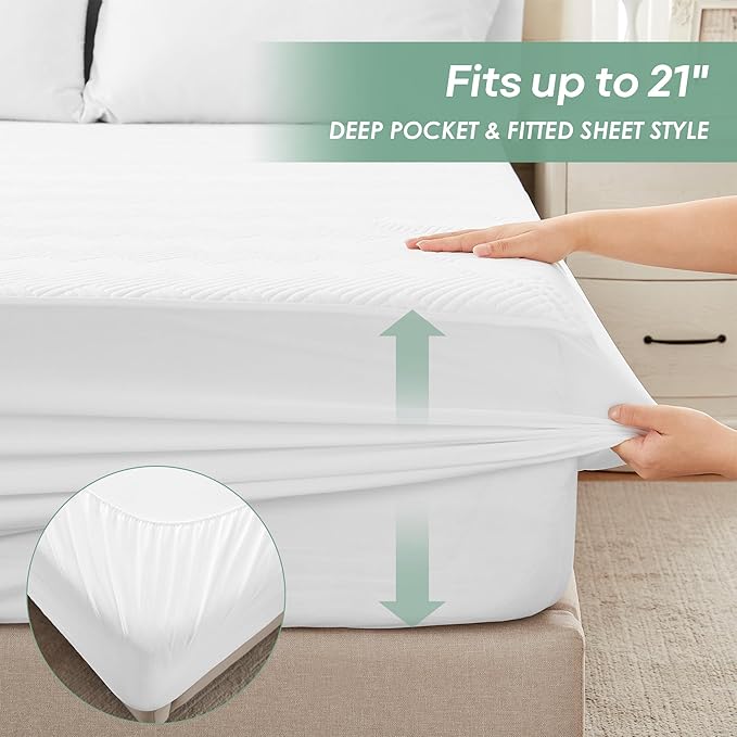 Cozymaker TwinXL Size 100% Waterproof Mattress Protector, Viscose from Bamboo Mattress Pad Cover Fitted 8"-21" Deep Pocket, 3D Air Fabric Soft Breathable Cooling Noiseless Washable