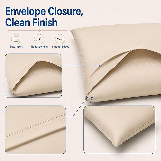 ZPECC Pillow Cases Standard Size Set of 12, 20x26 Envelope Closure Pillowcases, Soft Plain Brushed Microfiber Covers Hypoallergenic Breathable, Beige