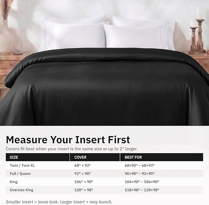 Duvet Cover King Size Only - Premium 400 Thread Count, Natural 100% Cotton King Comforter Cover, Soft Sateen Weave, Button Closure and Corner Ties - Black