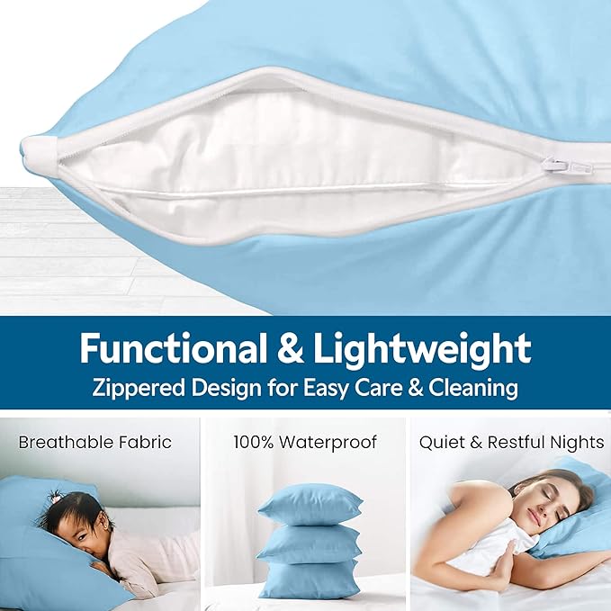 Guardmax Jersey Knitted Pillow Protector with Zipper Body Size - 100% Waterproof, Bed Bug Proof, Dust Mite Proof, & Hypoallergenic Pillow Covers - Premium Zippered Pillow Cases. (20 X 55)