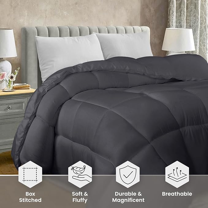 Utopia Bedding Queen Comforter Duvet Insert, Quilted Grey Comforter with Corner Tabs, Box Stitched Down Alternative Comforters Queen Size 88 x 88 inches