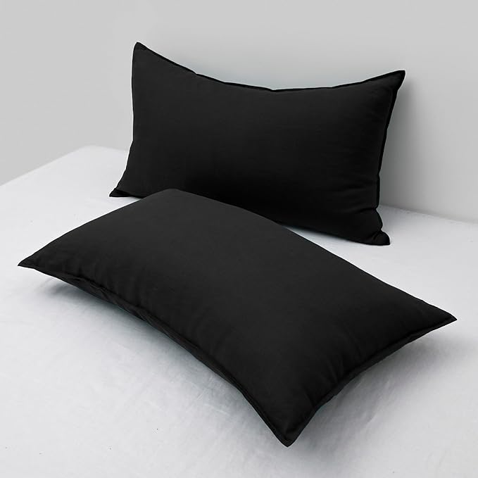 CHUFFED Linen Pillowcases 2 Pack 100% Linen Standard Pillow Cases, Breathable and Cooling Washed Pillowshams with Zipper Closure, 20x36 Inches,Black
