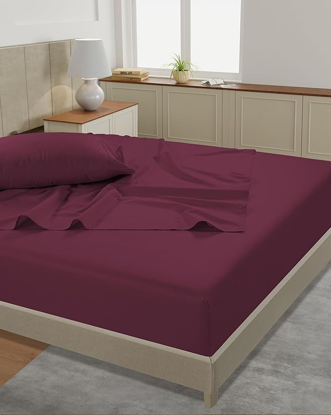 LANE LINEN Split King Sheet Sets for Adjustable Beds - 5 PCs, 450 Thread Count Split King Sheets Set - Sateen Weave King Split Sheets - Split Top King Sheets Set for Adjustable Bed - Windsor Wine