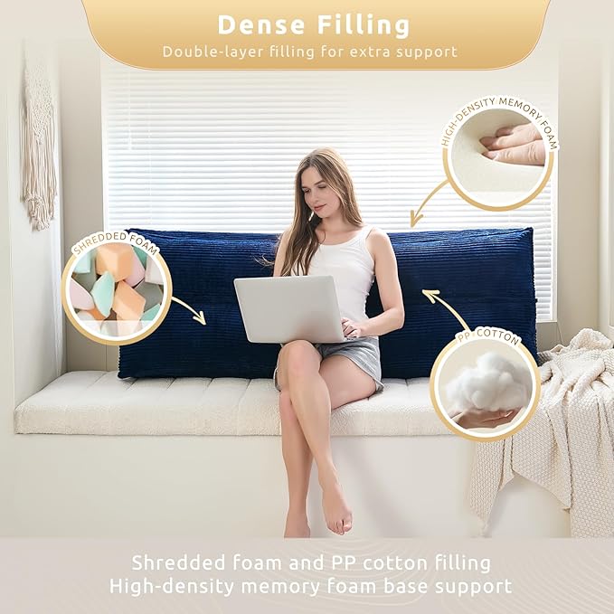 Zelladorra Wedge Pillow Headboard, Headboard Pillow Queen for Reading or Sitting, Bolster Pillow with Large Memory Foam, Removable Cover, Navy