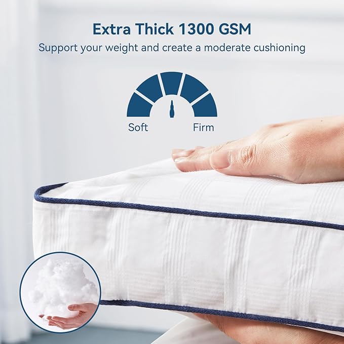 ELEMUSE Queen Cooling Mattress Topper, Extra Thick 1300gsm Mattress Pad for Back Pain Relief, Plush 500TC Cotton Pillow Top with Deep Pocket, Overfilled with Mixed Advansa Down Alternative Filling