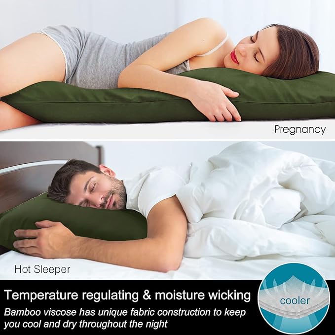 BEDELITE Body Pillow Cover, Rayon Made from Bamboo, Cooling Body Pillow Pillowcase for Hot Sleepers and Night Sweats, Breathable & Silky Soft Full Long Pillow Case Cover (Olive Green, 20x54 Inches)