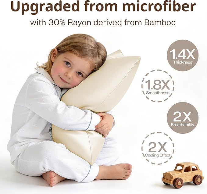 MR&HM Breathable Pillowcase 13"x18" Travel Pillow Case Set of 2, Ultra Soft Pillow Covers, Moisture-Wicking & Skin-Friendly, Envelope Closure (Cream)