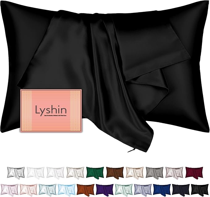 Silk Pillow Cases King Size with Hidden Zipper, Mulberry Silk Pillowcase for Hair and Skin, Smooth and Soft Breathable Cooling Silk Satin Pillow Covers for Sleeping, Gifts for Women, Black